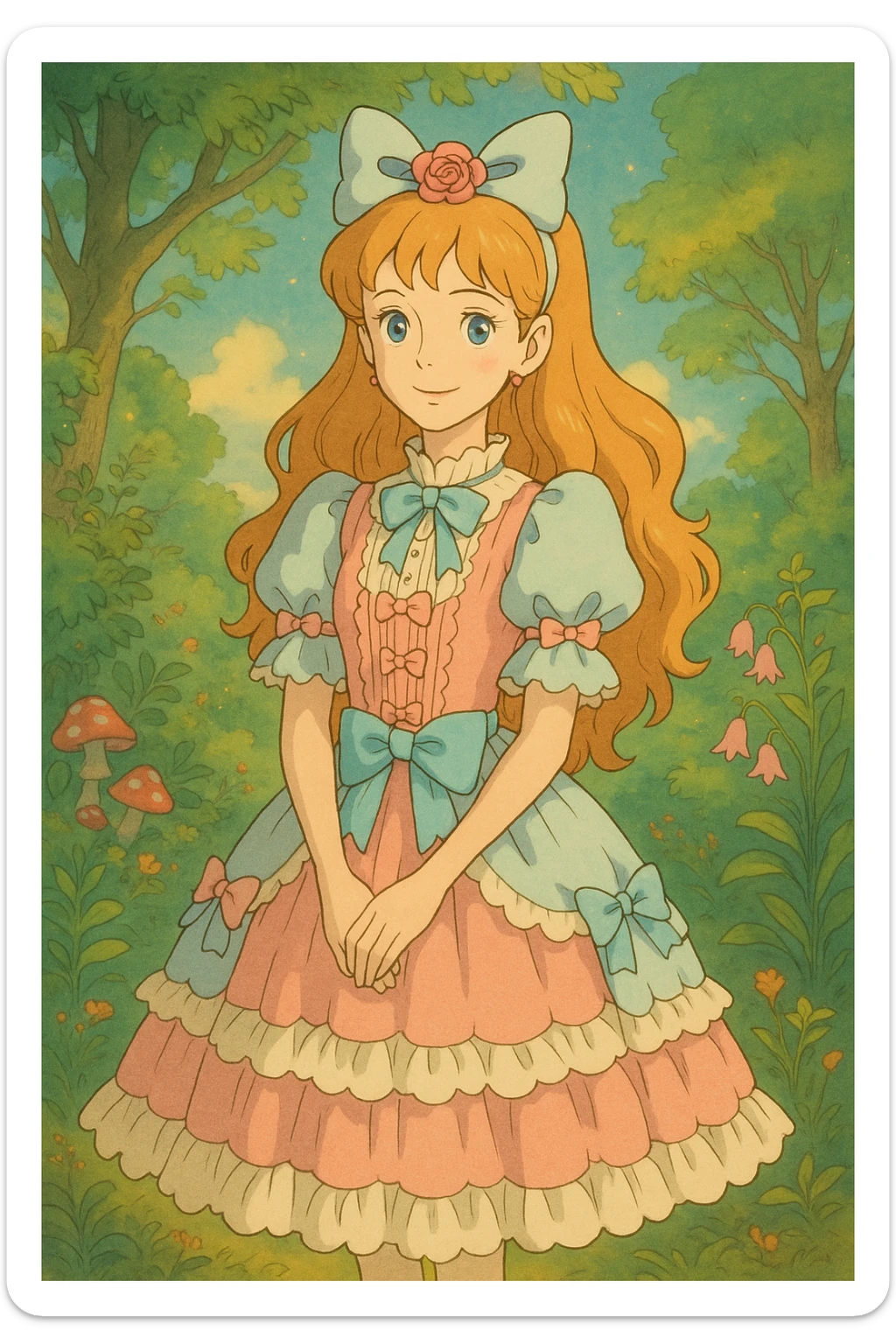 Anny, a cute tall lolita girl with blue eyes, ghibli style sticker