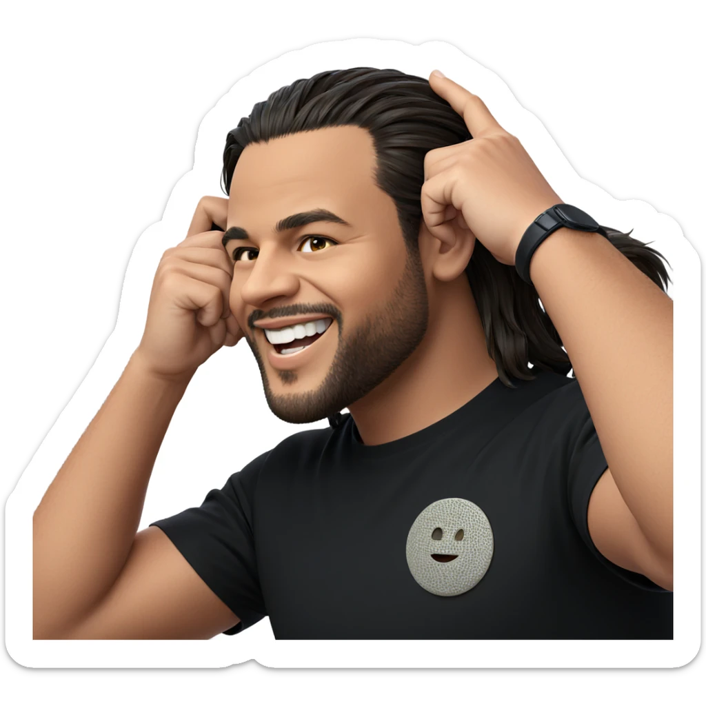 smiling man in black shirt sticker