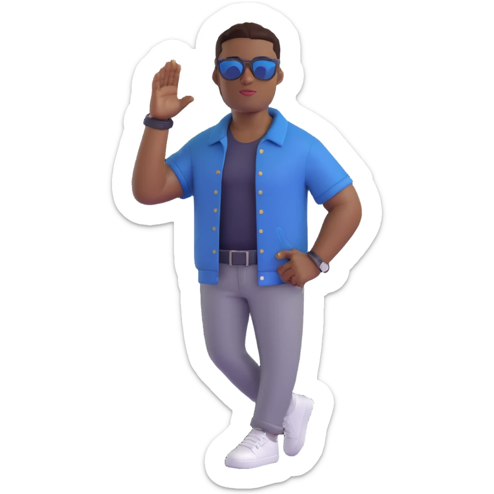 portrait of a black man in shades, confident pose, casual clothing, clean background sticker