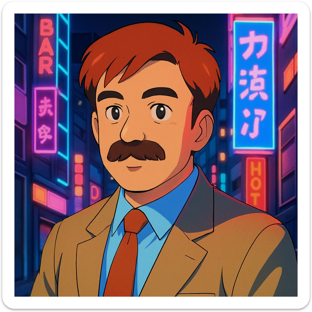 Add a neon city background, keep the 90's anime style and all original colors and lighting sticker