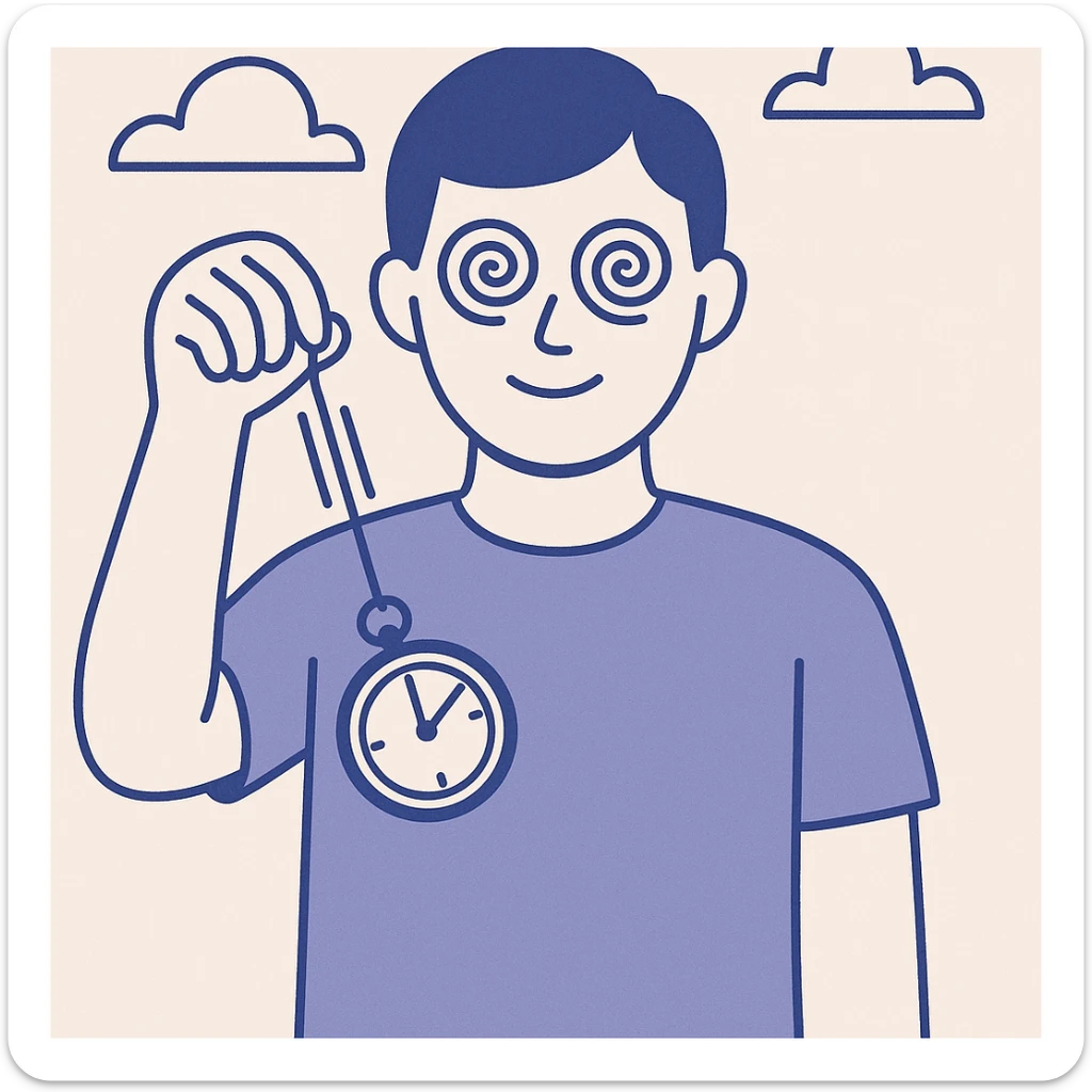 a person with spiral eyes and a pocket watch pendulum, clear expressive style, hypnotic effect sticker
