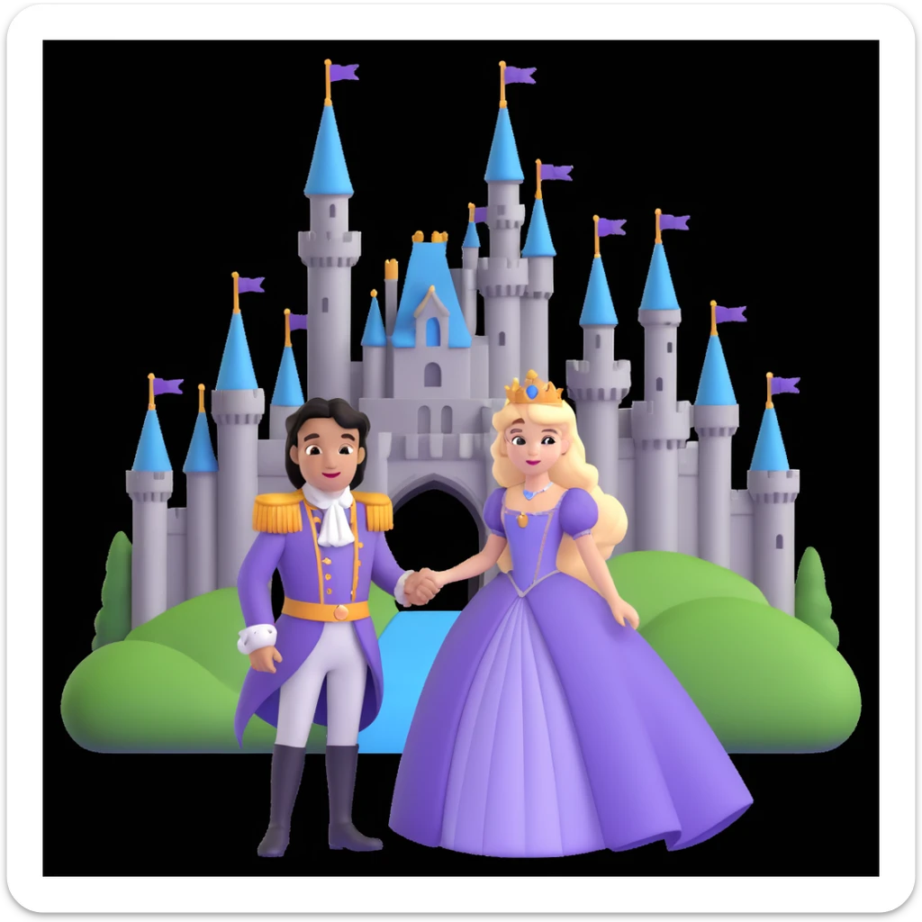 prince and princess Disney dress close up photo in castle background sticker