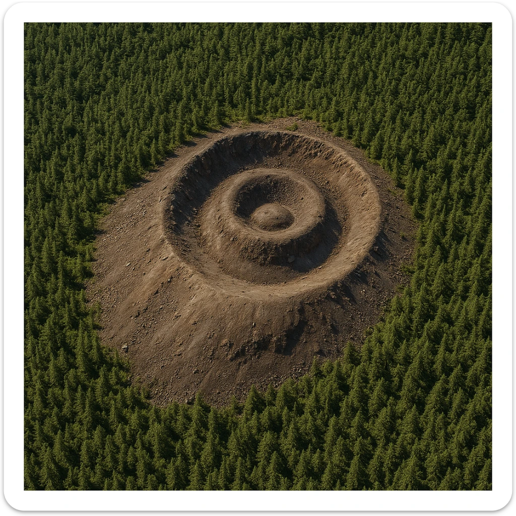 Create a photorealistic aerial view of Patomskiy crater with detailed textures, based on the reference image provided. The style should be photorealistic to capture the natural details and textures accurately. sticker
