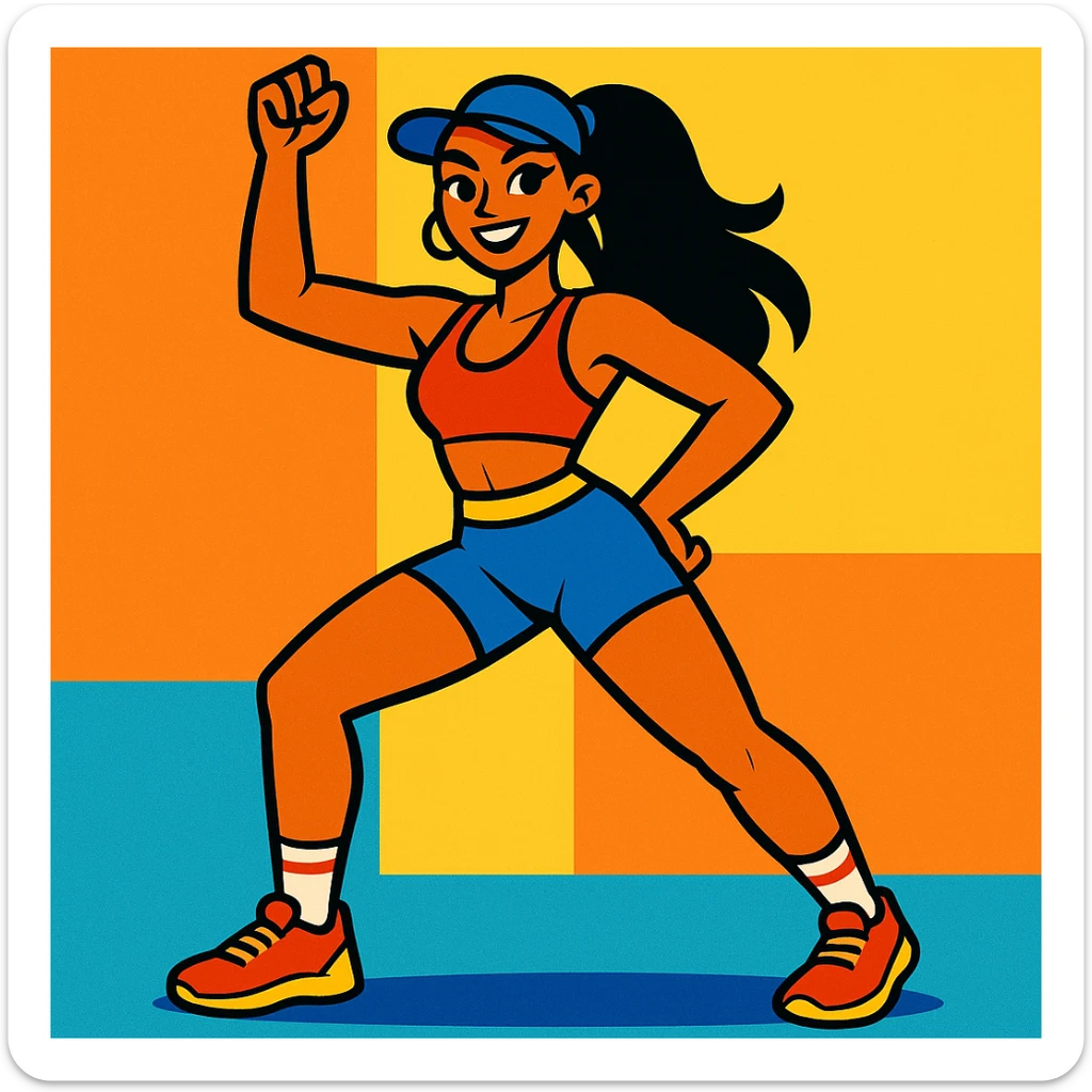 hot girl, sporty style, energetic stance, athletic wear, bright and fun sticker
