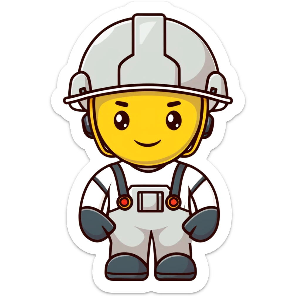 Male oil rig worker in uniform and helmet with safety gear, minimalist design with soft gradients in sky blue, teal green, white, and light gray sticker