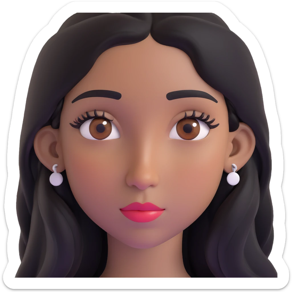 pretty girl with long black hair, button nose, brown eyes, dark skin, pretty makeup and lashes sticker