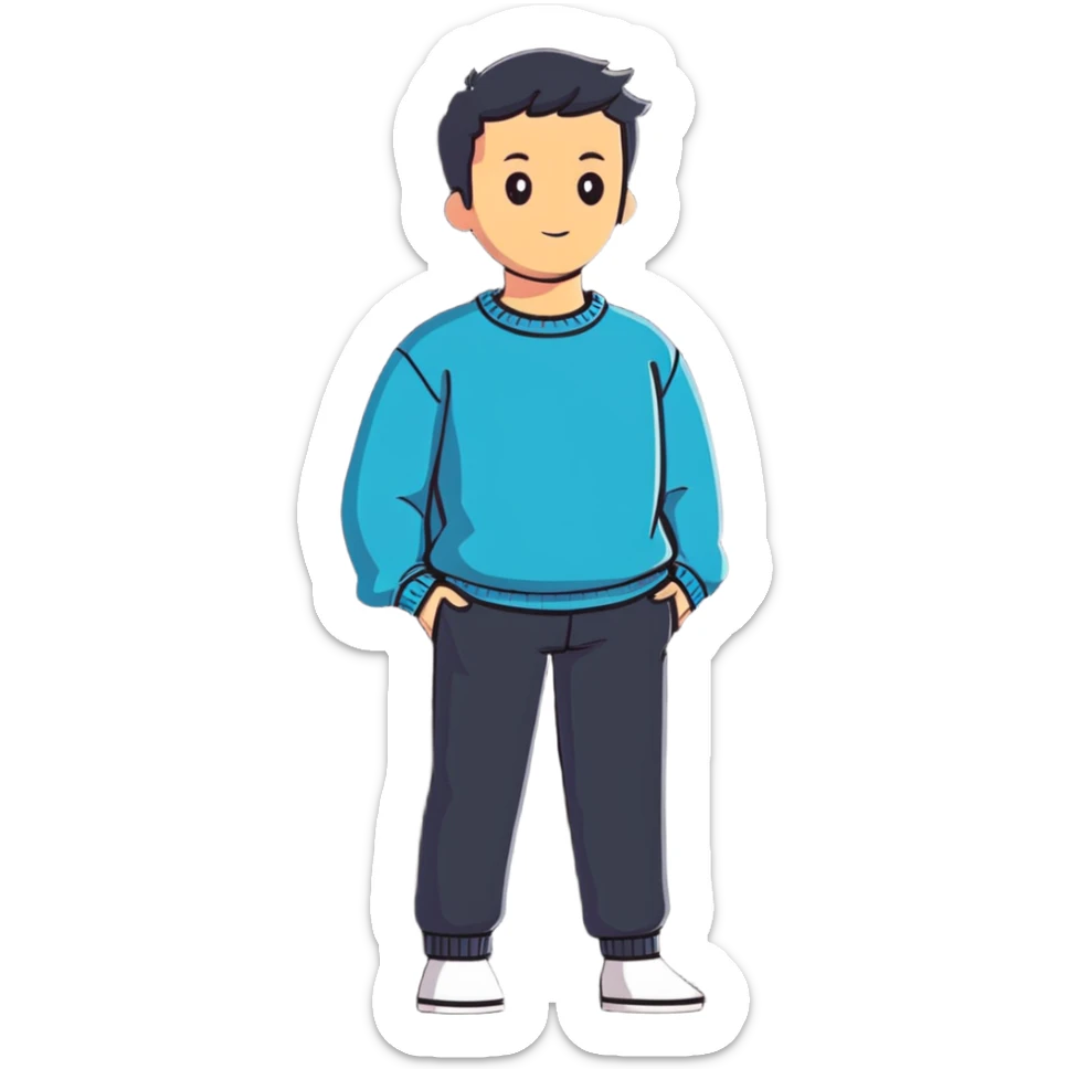 full body lean male figure wearing a sweater and pants, average build, not muscular, standing pose sticker