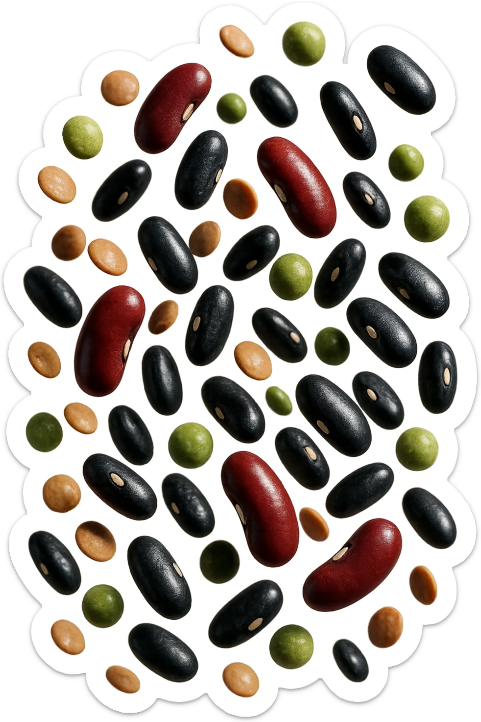  Ceci, lenticchie, fagioli rossi e neri, piselli FLUTTUANO IN ARIA, IPERREALISTICO 4K sticker