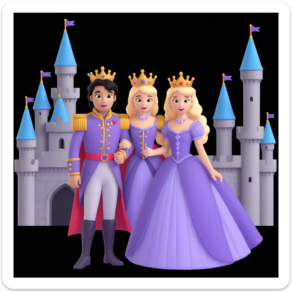 prince and princess disny dress close up photo in castle sticker