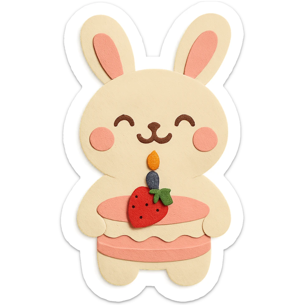 Make the bunny look happy with a big cute smile, and change the cake to have only 1 candle sticker