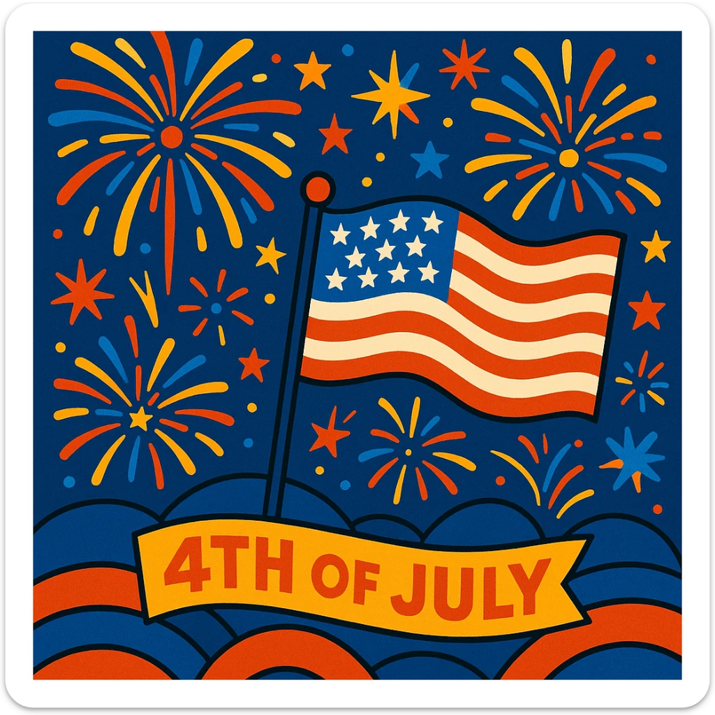 4th of July celebration with fireworks and American flag, festive, vibrant colors sticker