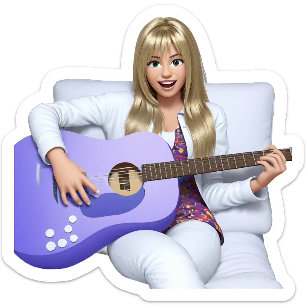girl with guitar on couch sticker