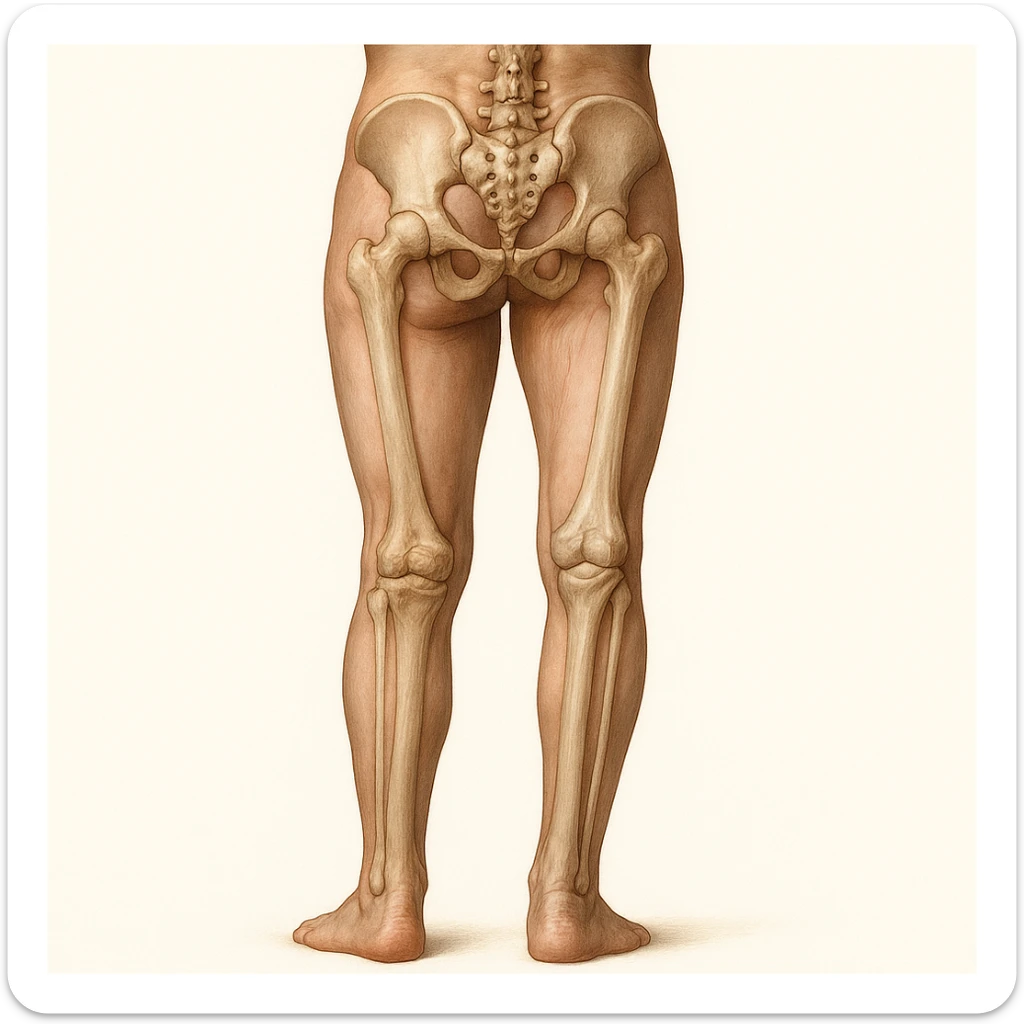 Edit the image to depict an inhibited leg (shorter than the other), in a medical anatomical style, posterior view, hyperrealism, with no background. Variation 1. sticker
