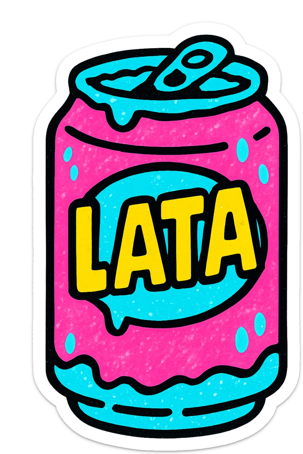 a pink beverage can with frosty details, 'Lata' branding, energetic and modern look sticker