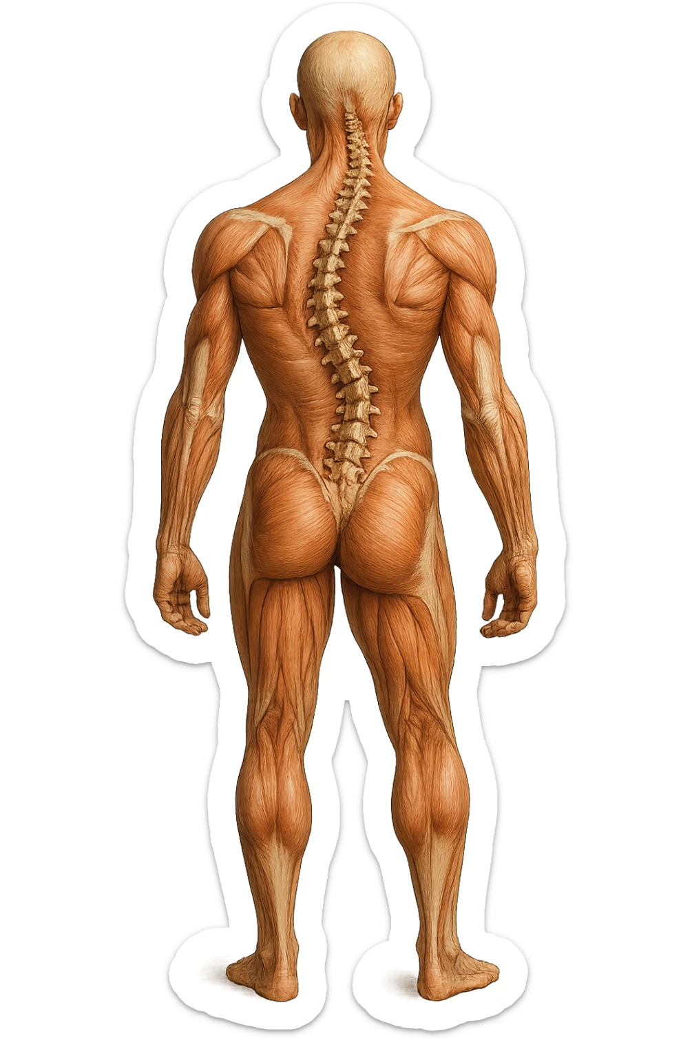 fai un immagine identica che riguarda un esercizio ma mettigli spina dorsale e muscoli in evidenza (anatomica) con colori naturali di un corpo umano. falla iperrealistica anatomica in 4k con spina dorsale storta in evidenza sticker