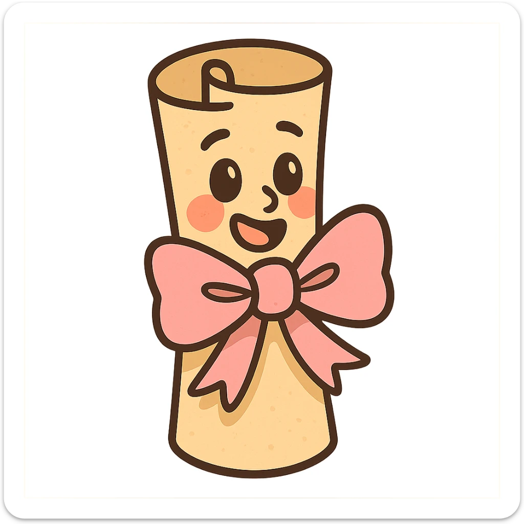 parchment tied with a pastel pink bow sticker