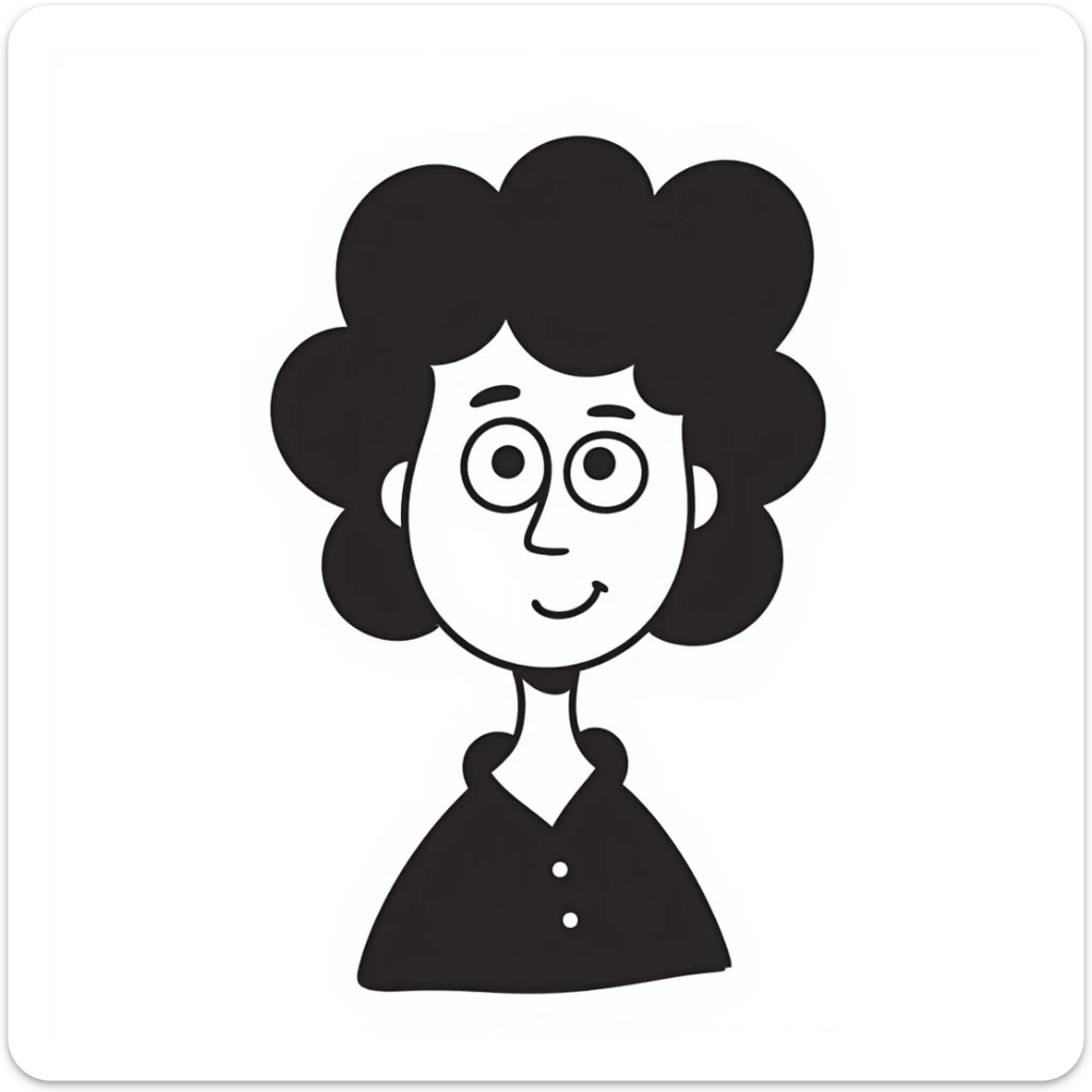 Black doodle emoji of Marguerite Yourcenar, notion style hand drawn doodle sticker