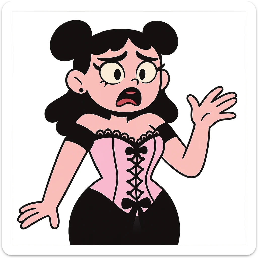 pastel goth corset, pastel pink and black, lace details, cute and dramatic sticker