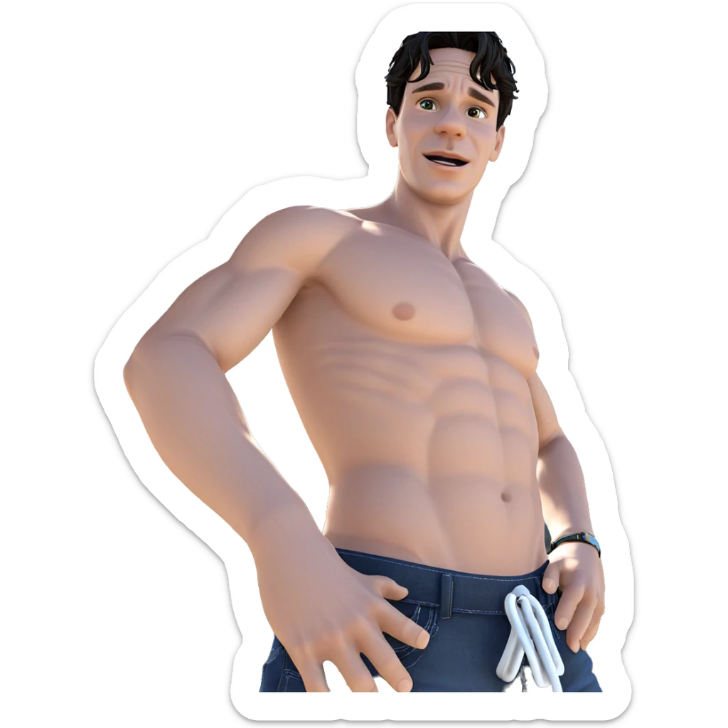 topless boy under blue sky sticker