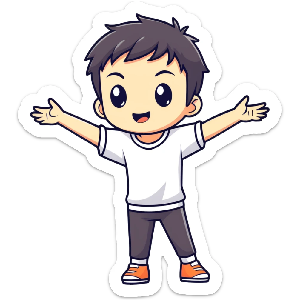 Cute anime style chibi male character with dark aesthetic with arms open wide  sticker