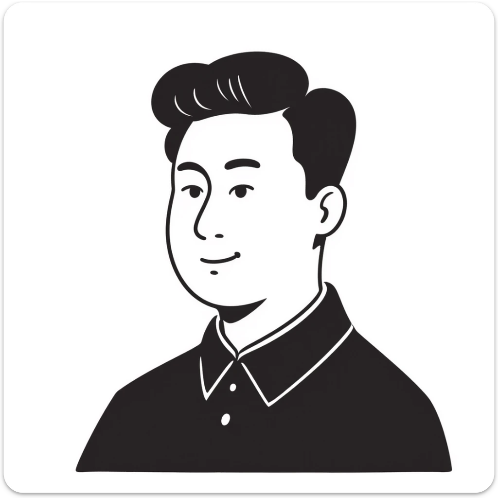 Official portrait of a North Korean man, head of the hull production workshop at a shipyard, serious and formal style, dark suit, neutral background, confident and focused expression, style inspired by Soviet and North Korean official portraits sticker