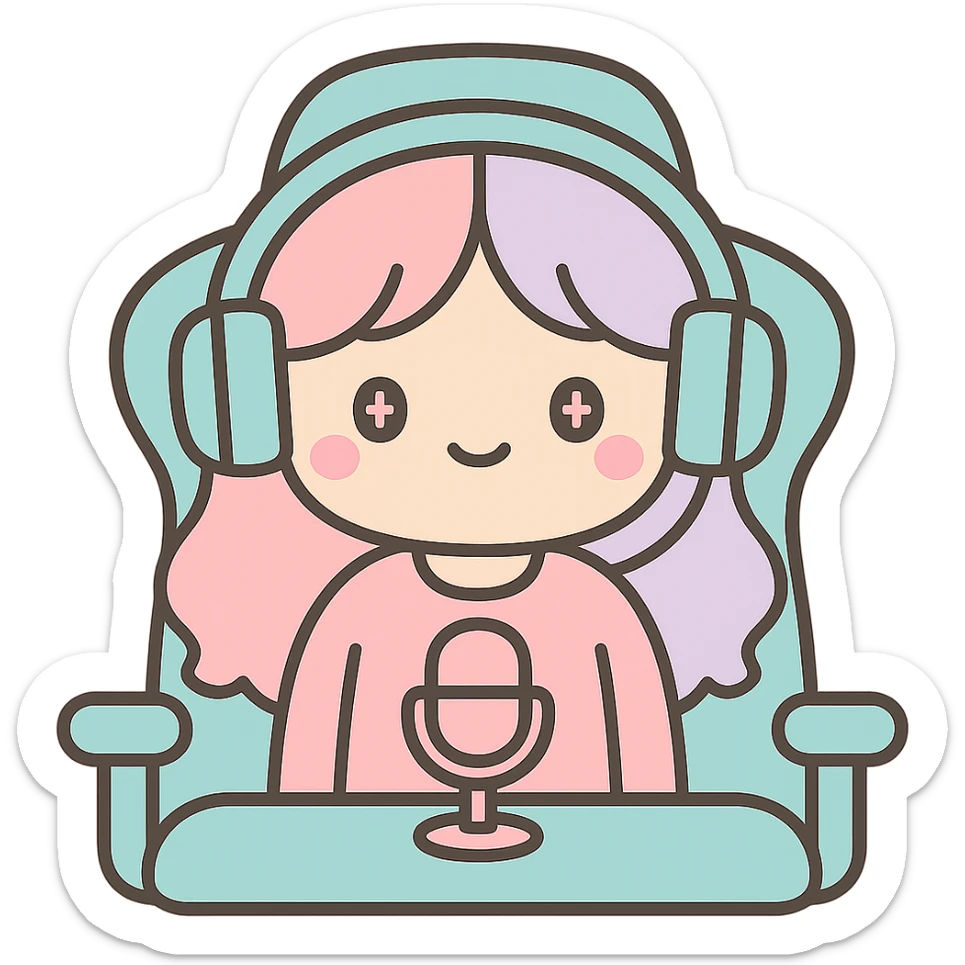 Make the streamer a female with headphones and a gaming chair in kawaii style. Remove the background. sticker