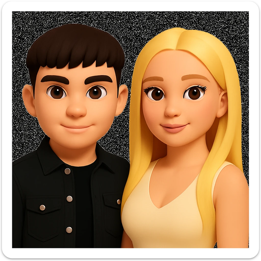 Slightly increase the volume of the upper body of the girl, slightly turn her to face forward, and make the skin color uniform. Maintain the cartoonish 3D style as in the reference image. sticker