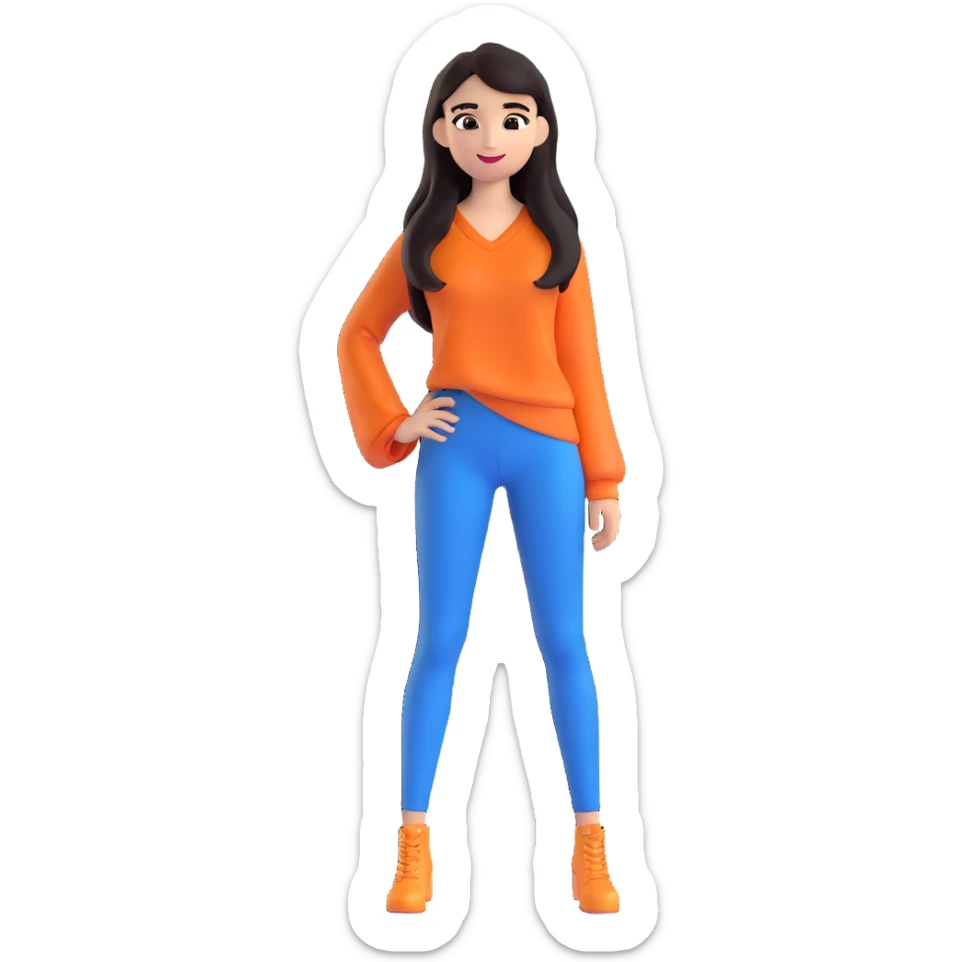 emoji/avatar of Yailin La Más Viral with long dark hair, expressive eyes, confident smile, trendy and stylish appearance, fashionable outfit, lively and vibrant expression, capturing her energetic personality sticker