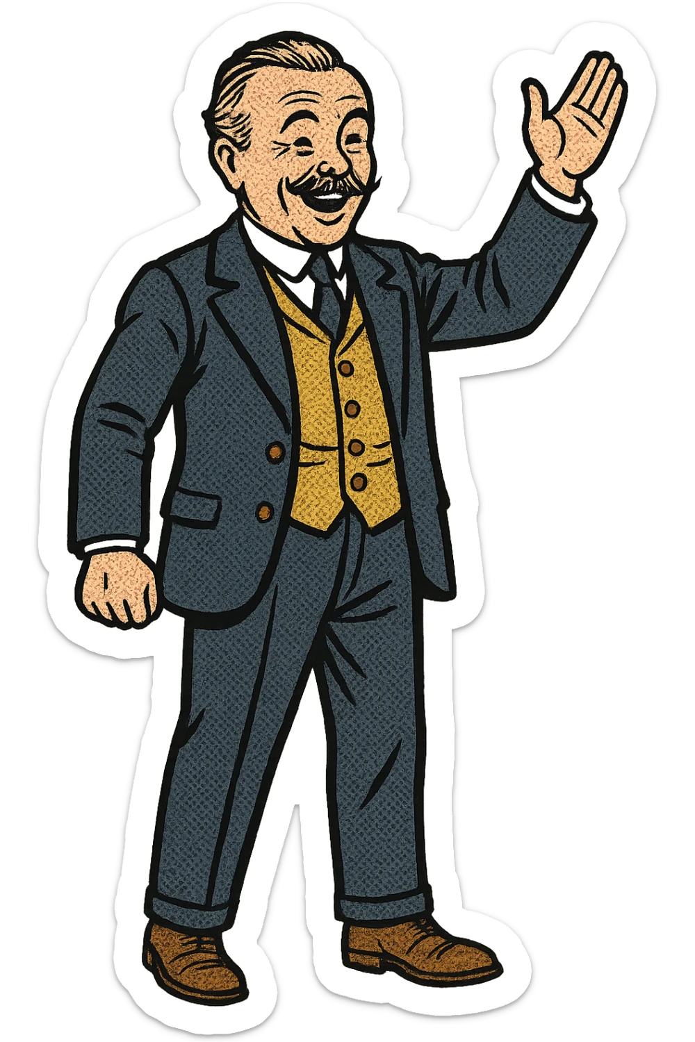 the full body of a politician from the early 1900s in Britain who is facing the front and looking happy.  sticker