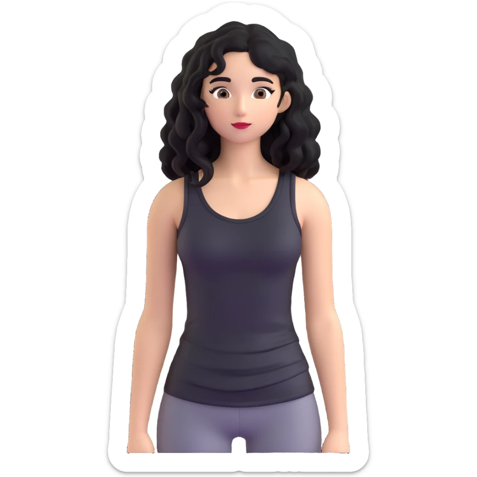 A girl with long, curly black hair wearing a thin black tank top is a K-pop idol. sticker