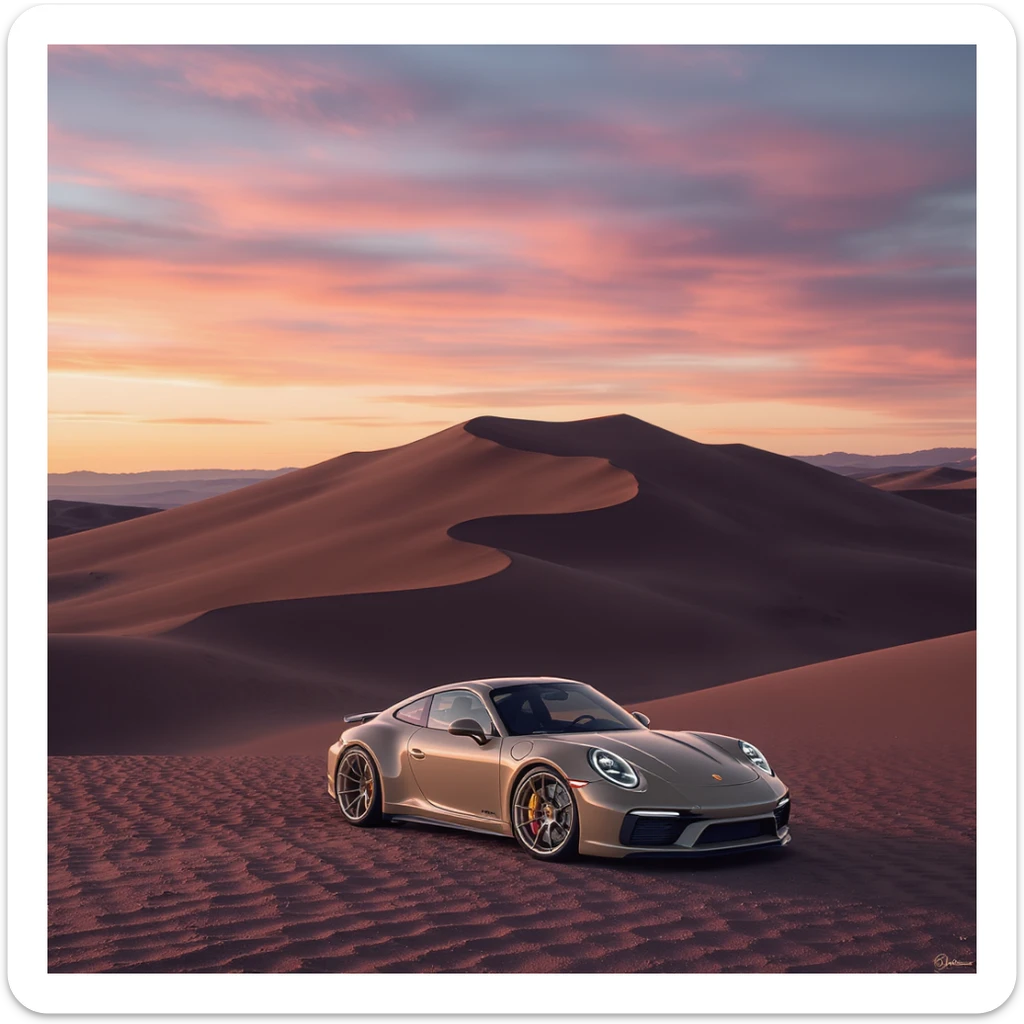 A modern desert mountain, wallpaper, modern, porsche 911, sunset sticker