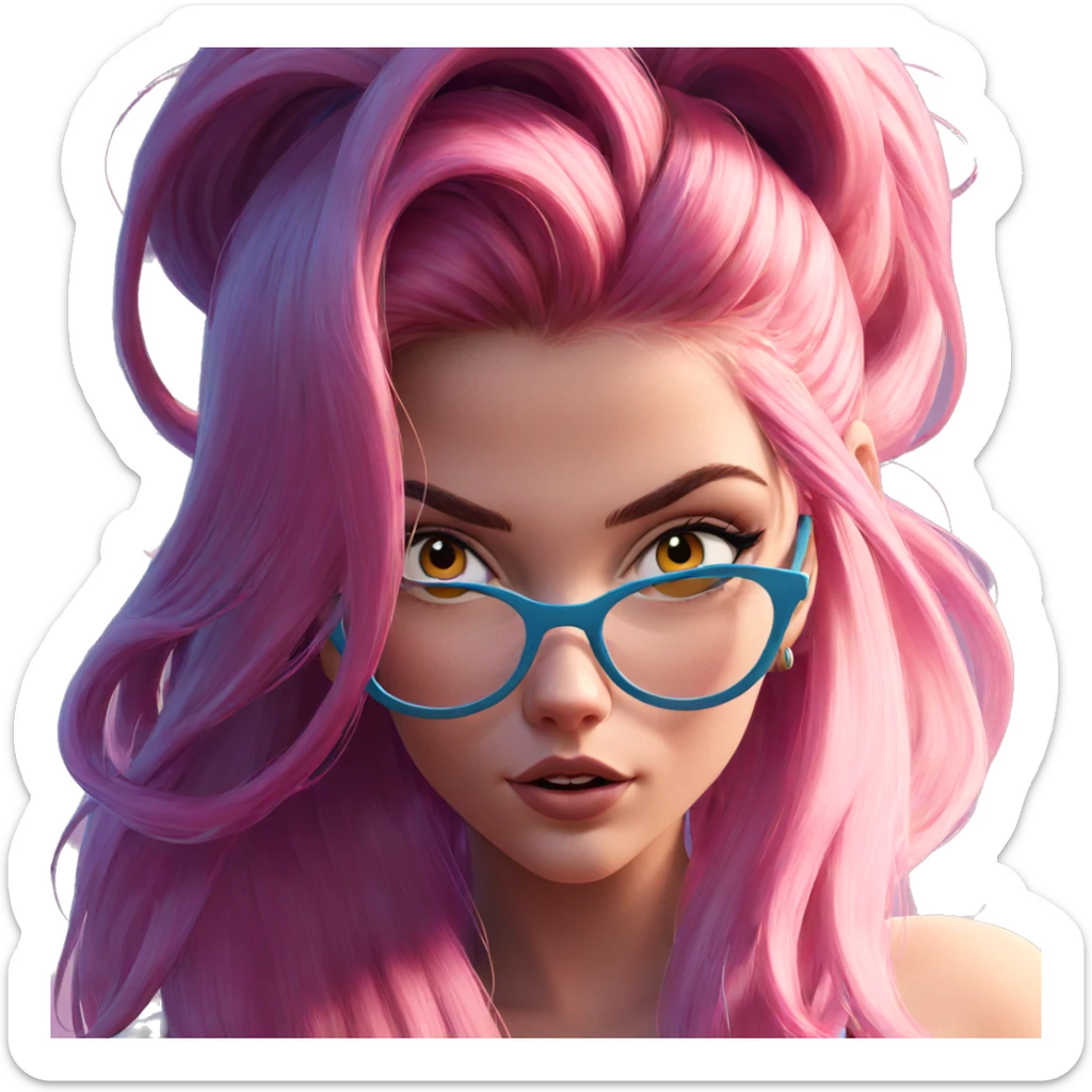 girl with pink hair portrait sticker