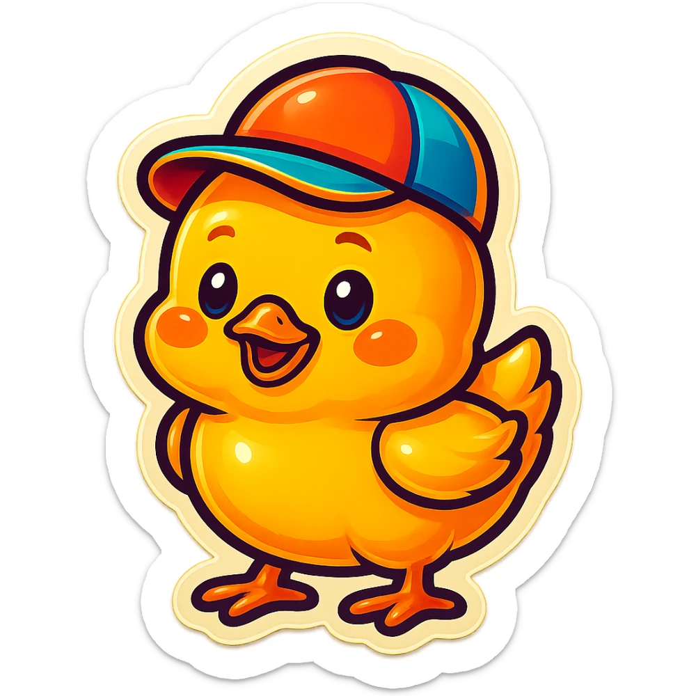 a yellow cute chick with a hat sticker