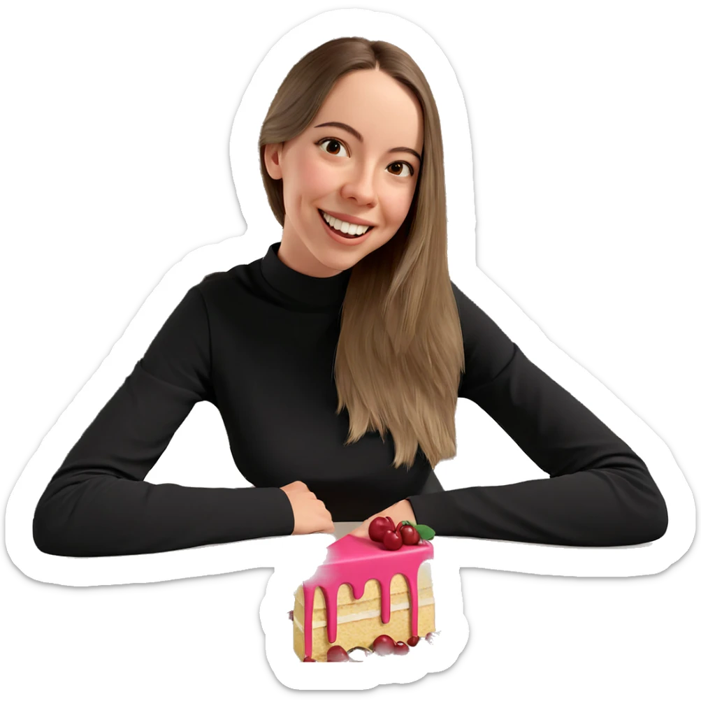 girl with cake and smile sticker