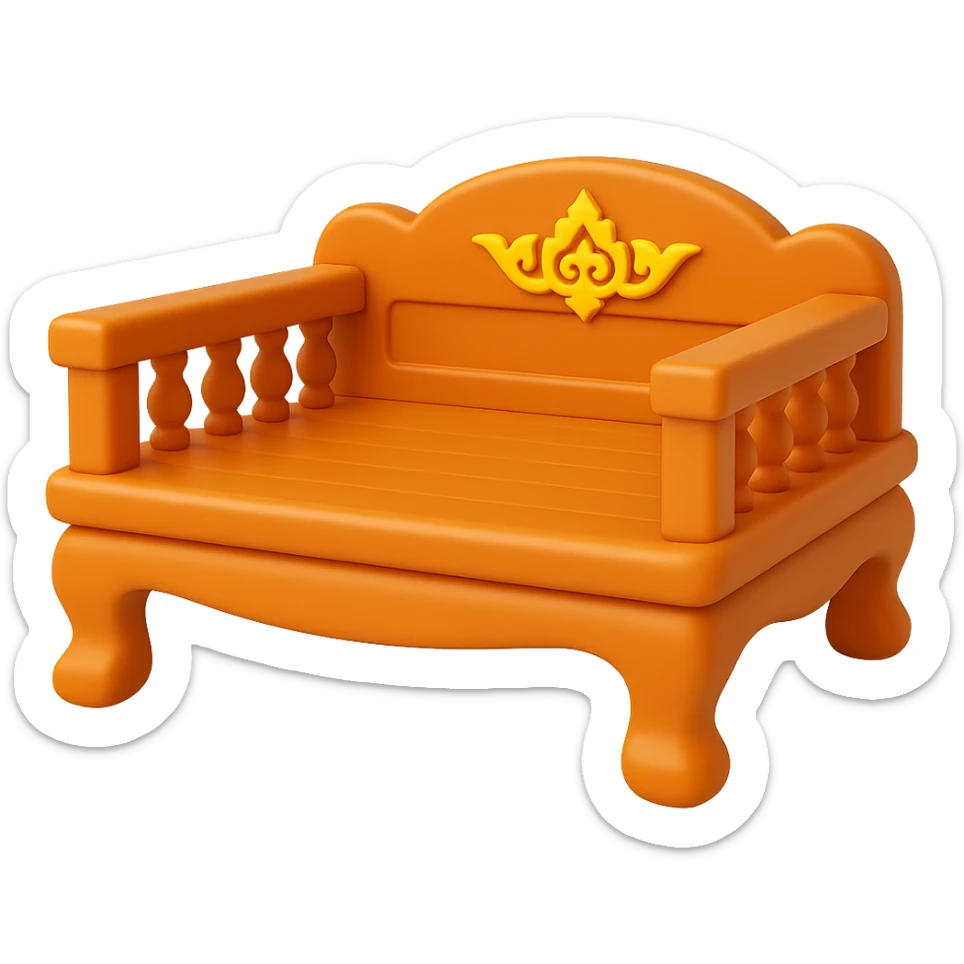 Make the wooden bed longer horizontally (left to right) in the style of 3D emoji, keeping the transparent background and preserving all Thai art details. The style should reflect the 3D emoji look with depth and shading typical of Microsoft style 3D fluent emojis. sticker