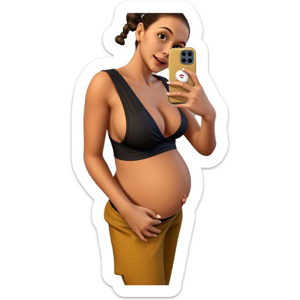pregnant girl taking selfie sticker