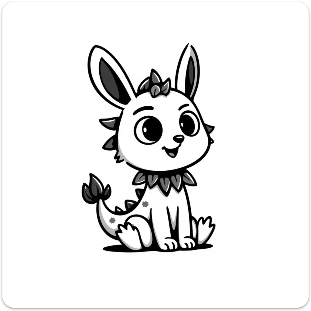 anime style bunny plant dragon with spikes, big expressive anime eyes, cute but fierce looking, detailed anime art style sticker