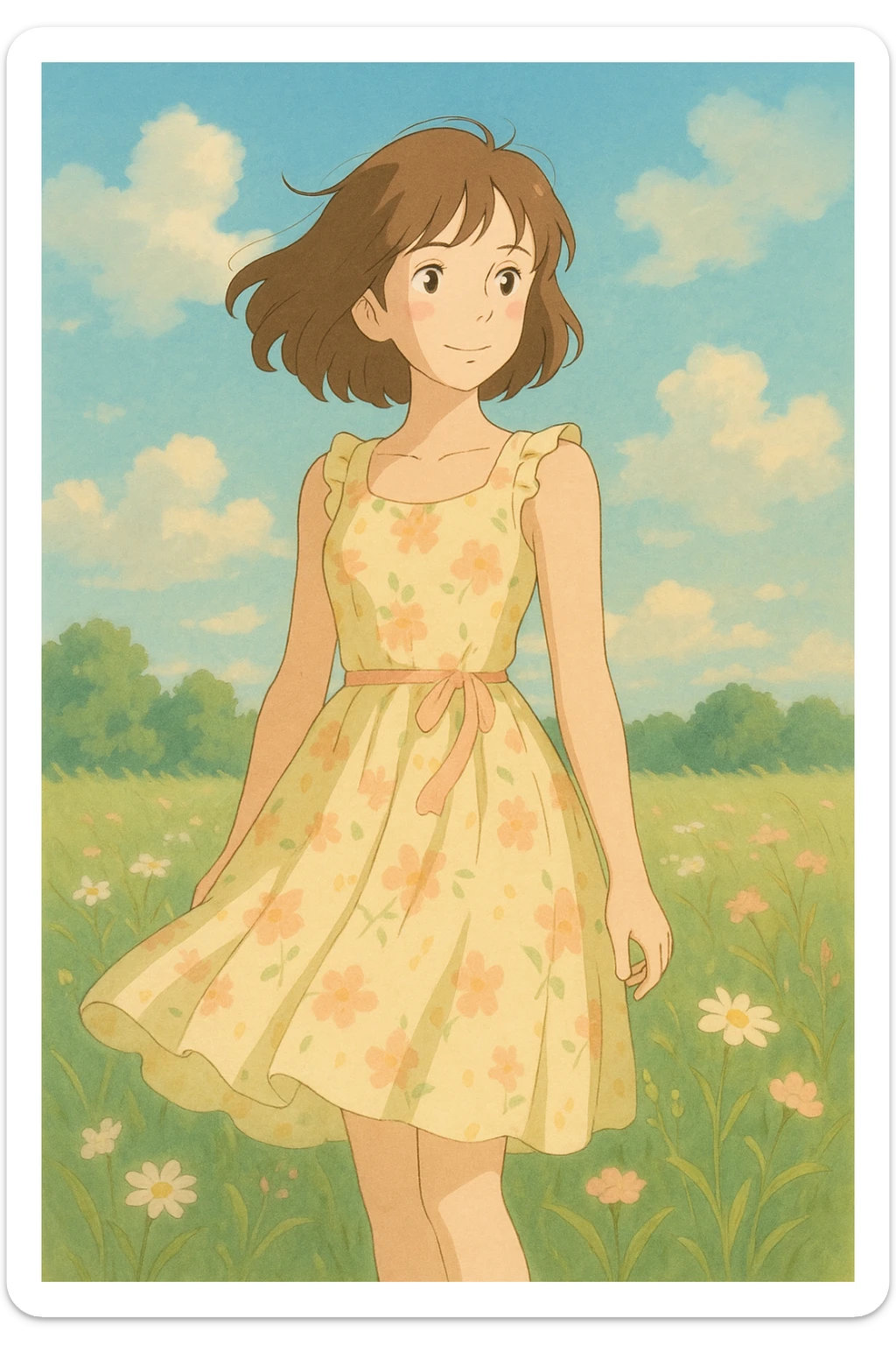 pretty summer dress, soft colors, gentle lighting sticker