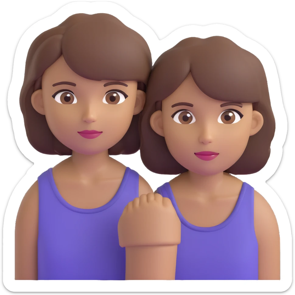 dos chicas, una con pelo corto desmechado en capas hasta la barbilla, castaña, piel morena; la otra con pelo lacio hasta el hombro, castaña, piel morena sticker