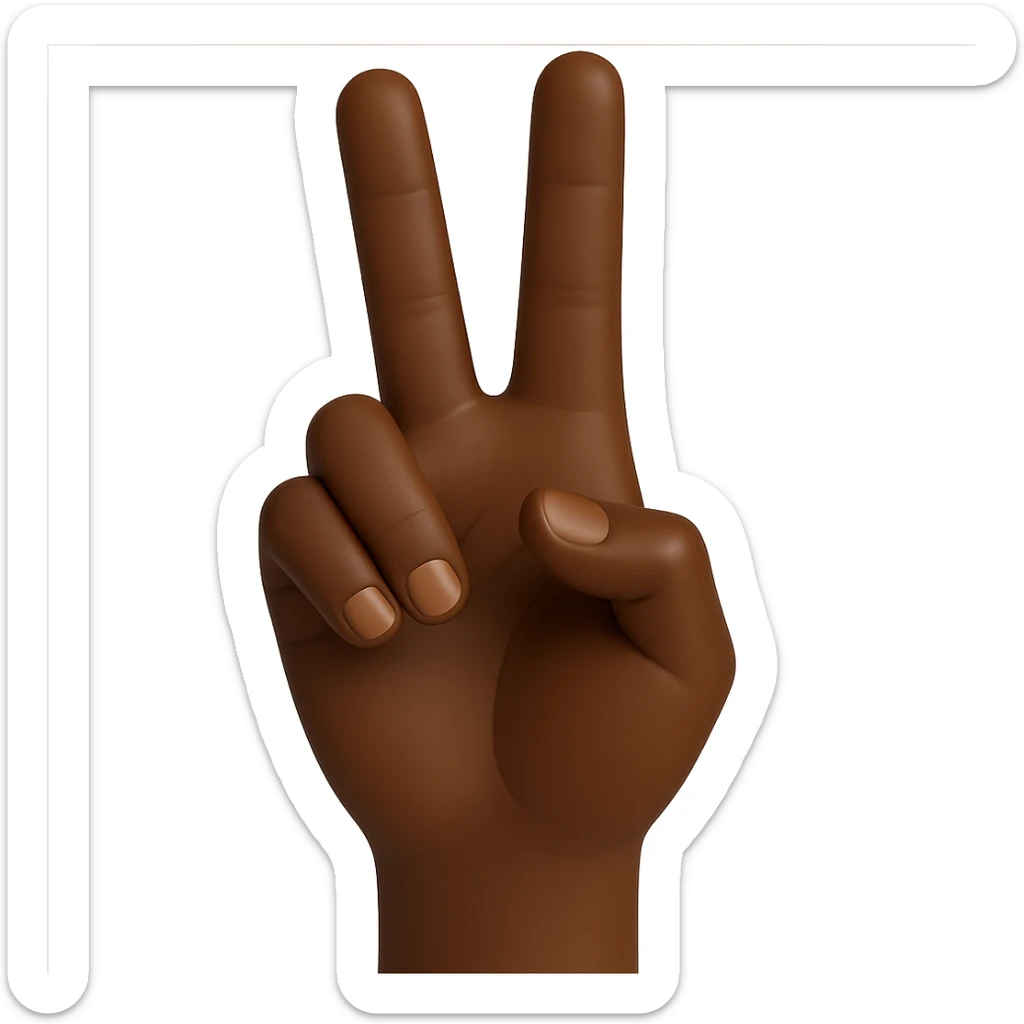 Change the hand color to a dark brown skin tone, keep the back of the hand visible, only ring and index fingers raised, middle finger bent, no background, style consistent with the original image. sticker