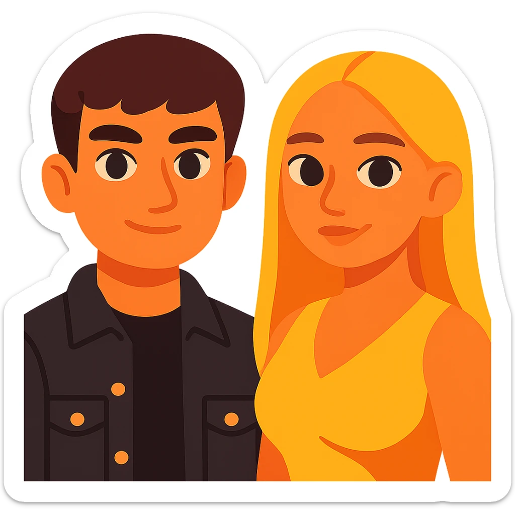 Slightly increase the volume of the upper body of the girl, separate the girl and the boy from each other, make the skin color the same for both. Keep the cartoon vibrant toon style. Transparent background. sticker