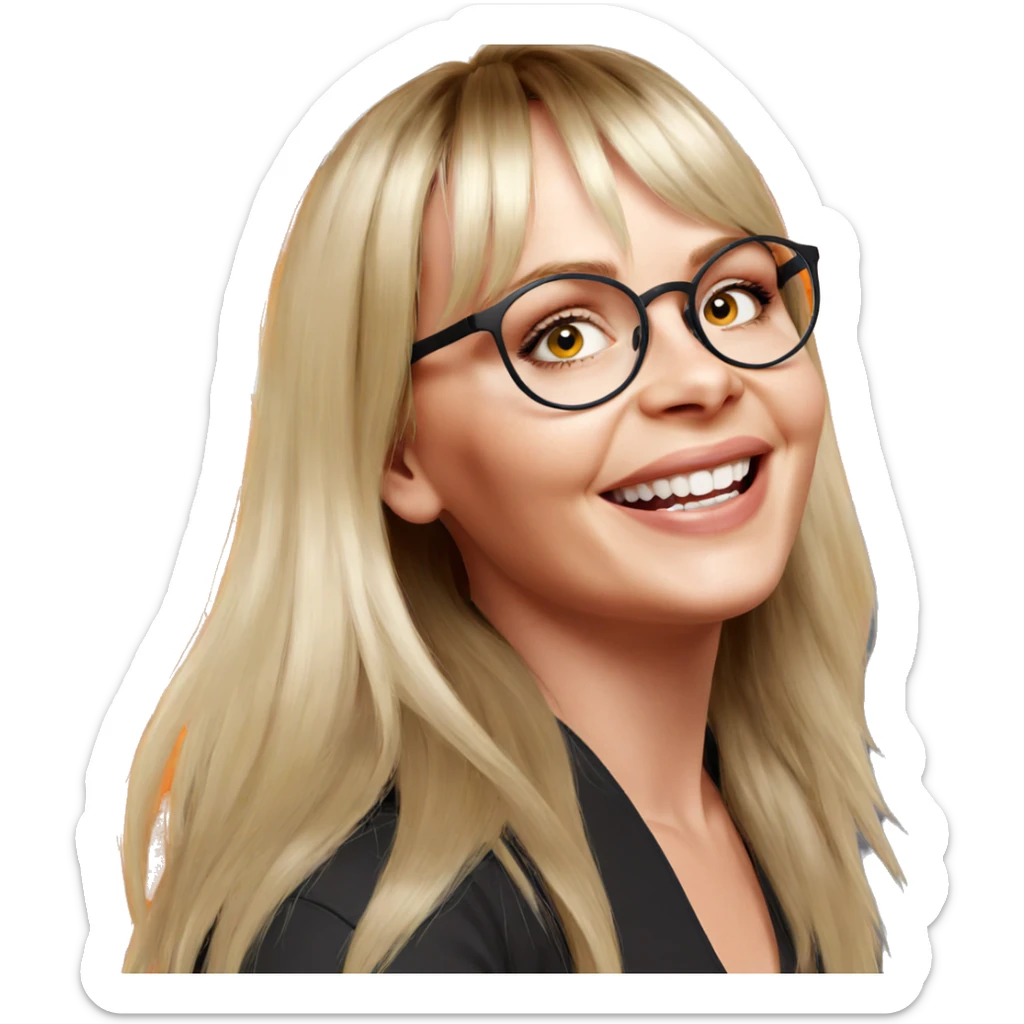 smiling girl with multicolored hair sticker