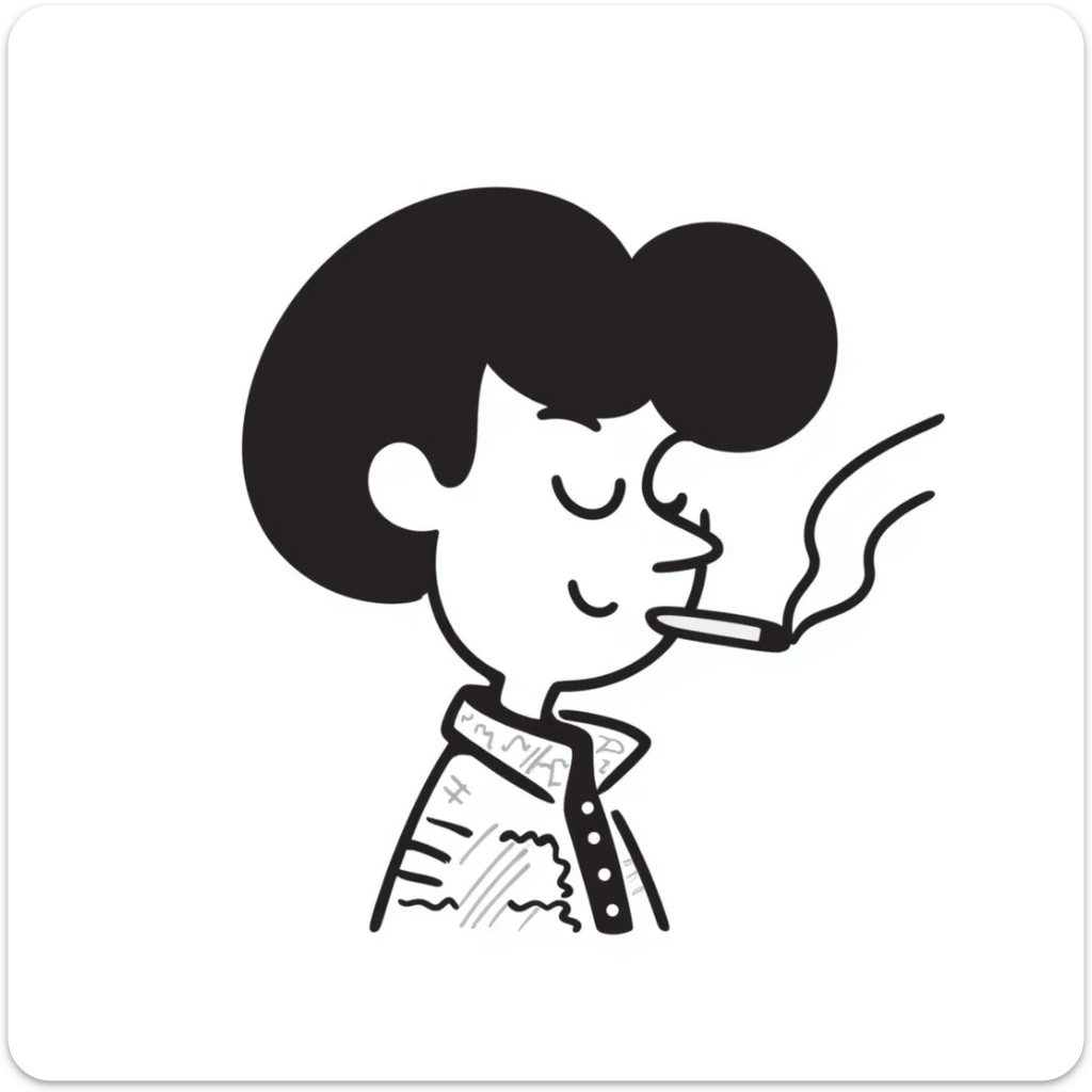 hand-drawn doodle of a whimsical character named 'tralalero tralala' smoking a joint sticker