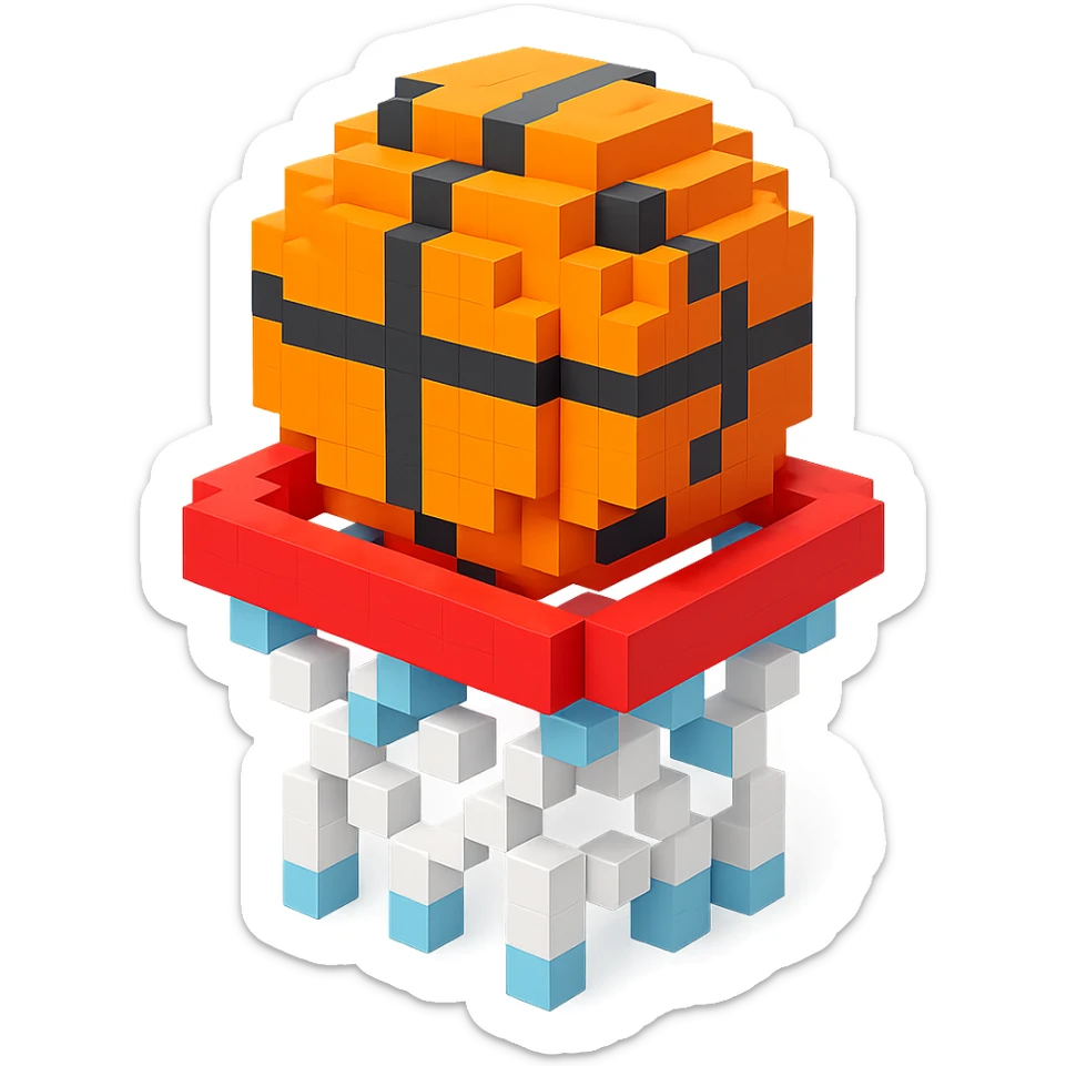 A voxel-style basketball in a net sticker