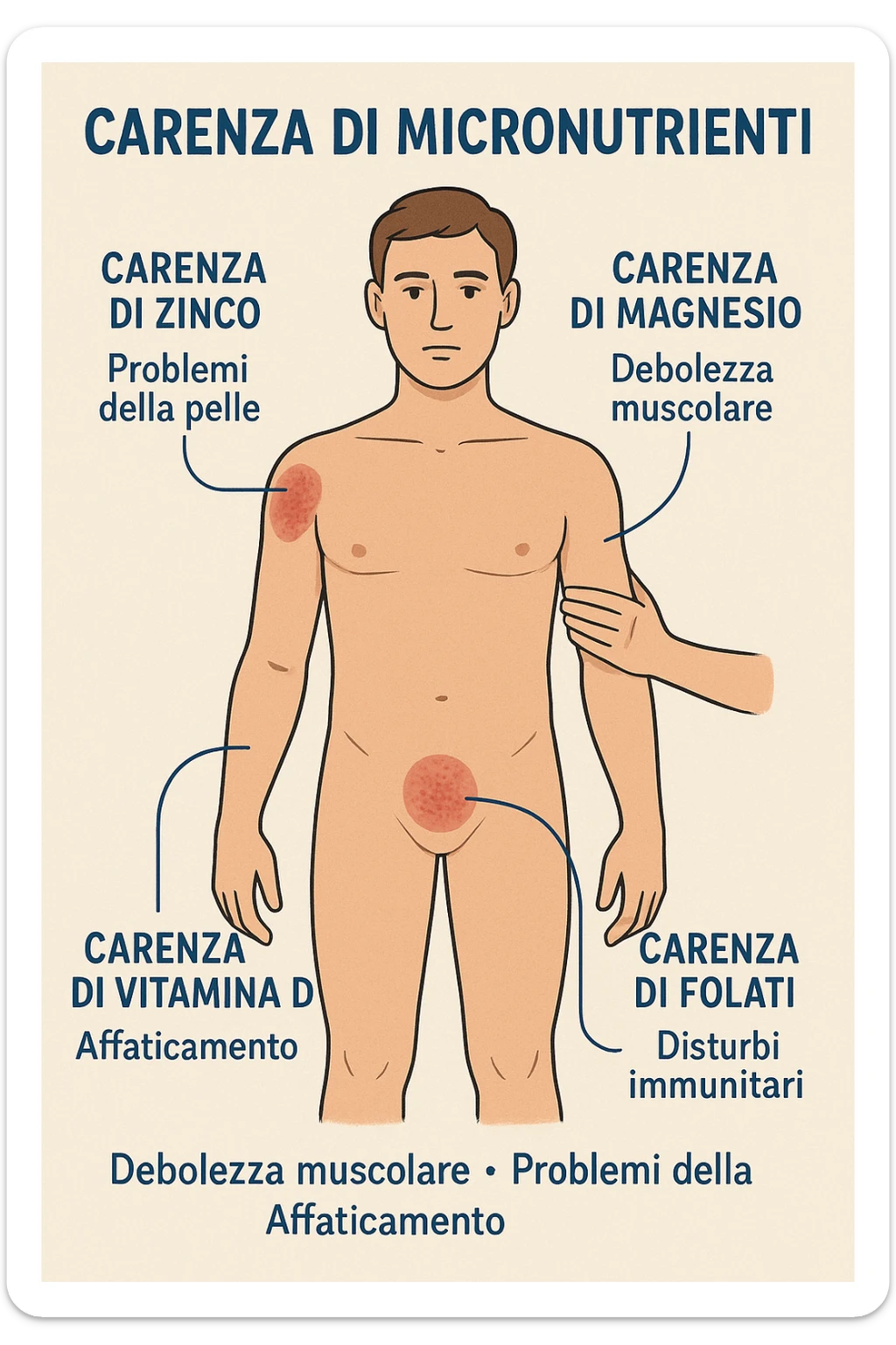 corpo umano in carenza di micronutrienti come zinco, magnesio, vitamina D, folati, in italiano sticker