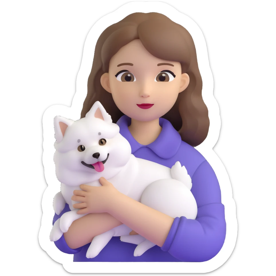 light brown hair girl with pale skin holding a Japanese spitz dog sticker