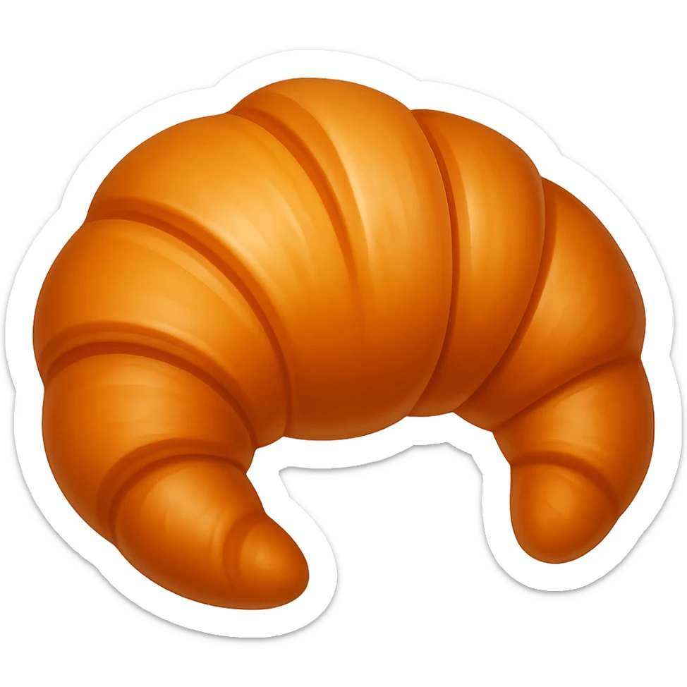 Create another croissant in the style of Apple emojis, with no background. The style is apple emoji style, concise prompt. sticker
