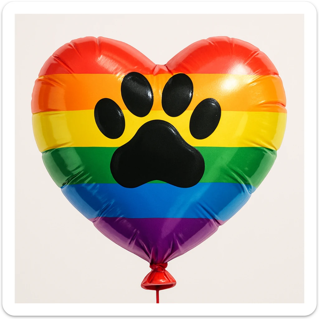 rainbow pride heart with a paw print on top, balloon style, no text sticker