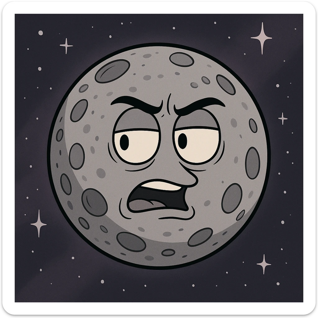 stylized cartoon planet Mercury, gray with craters, simple space background sticker