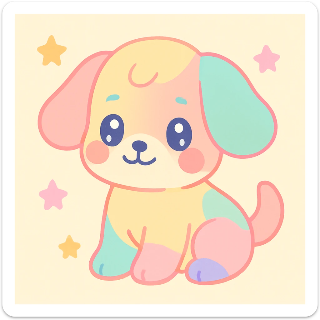 cute puppy inspired by the delicate and colorful style of Hikaru Kotz, soft strokes, vibrant colors, cute expression, artistic details, light background sticker